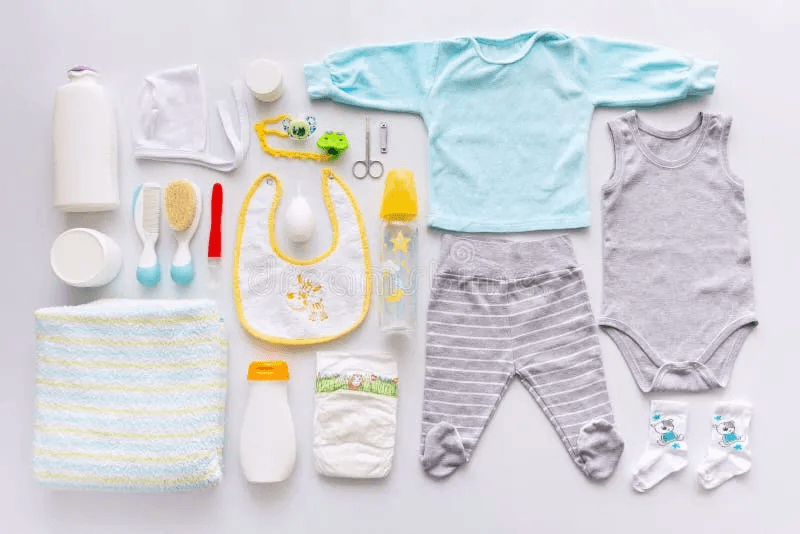 Baby clothing, towels, powders and creams